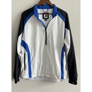 FootJoy Mens Golf Windbreaker Quarter Zip Pullover White Black Blue Jacket M